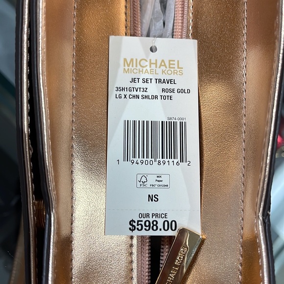 MICHAEL KORS LARGE X CHAIN SHOULDER TOTE BAG ROSE GOLD COLOR SIGNATURE - Picture 16 of 16